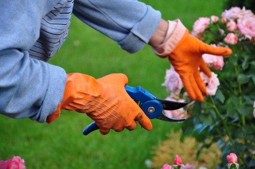 Gardening tools and booking paperwork for a Stratford service agreement